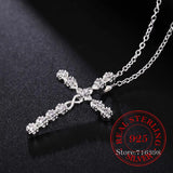 925 Silver Crystal CZ Cross Necklace for Women