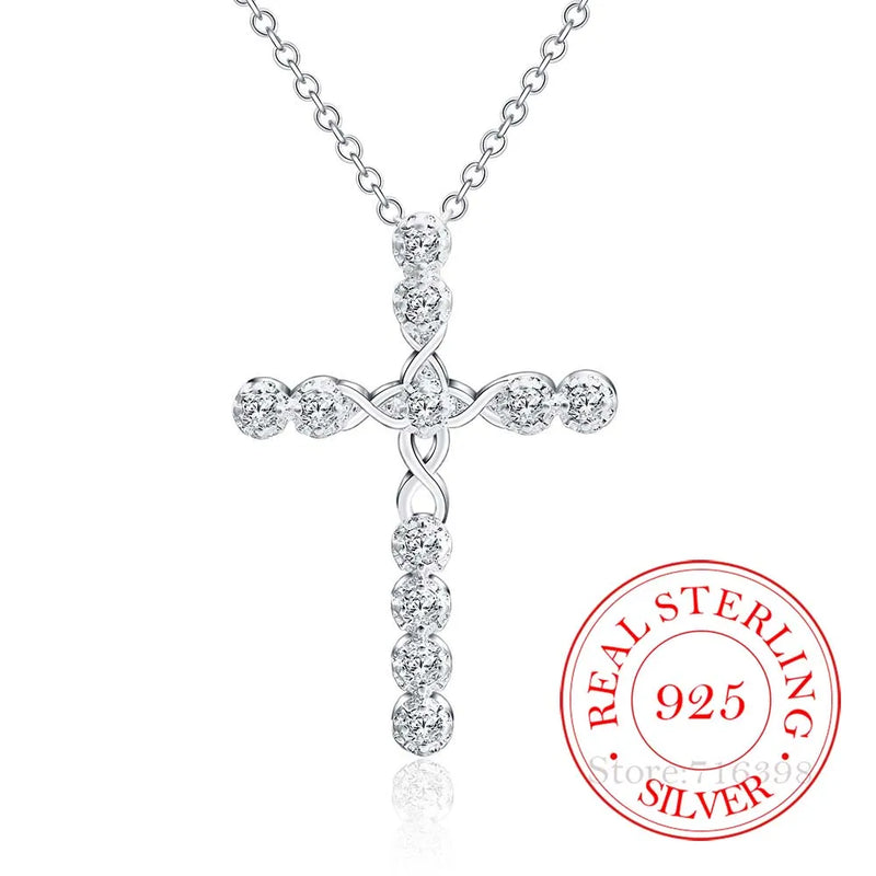 925 Silver Crystal CZ Cross Necklace for Women