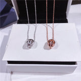 Double Zircon Circles Pendant 925 Sterling Silver Necklace