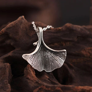 925 Sterling Silver Gingko Leaf Pendant Necklace Birthday Gift