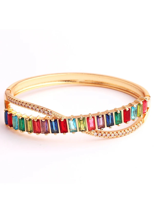Rainbow Christmas Cross Bangle for Women Charm Jewelry