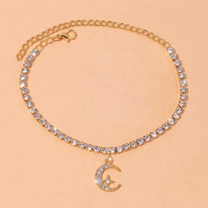 Arrival Silver Star Moon Crystals Anklet for Women Party Gift