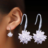 925 Silver Needle Ladies Drop Earrings Ice Flower Design