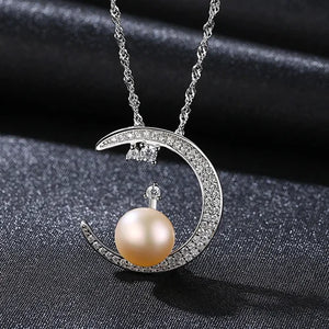 925 Silver Moon & Pearl Necklace for Women