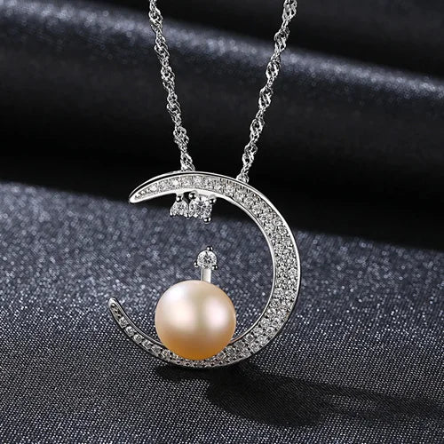 925 Silver Moon & Pearl Necklace for Women