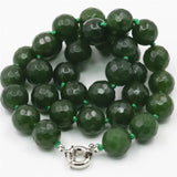 12mm Faceted Army Green Beads Necklace Natural Stone 18inch