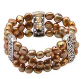 Colorful Natural Pearl Bracelet 3 Strands 8-9mm Adjustable Elastic