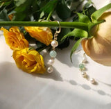 Green Jade Dangle Earrings Real Freshwater Pearls Lady Gift
