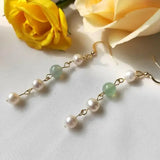 Green Jade Dangle Earrings Real Freshwater Pearls Lady Gift