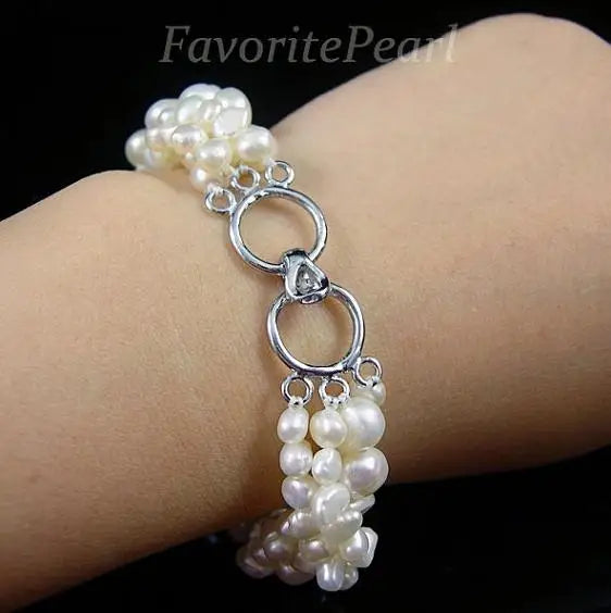 Freshwater Pearl Bracelet 4 Strand 7.5in Women Jewelry