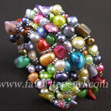 4-Row Rainbow Freshwater Pearl Bracelet 3-8mm Bangle Fine Jewelry