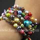 4-Row Rainbow Freshwater Pearl Bracelet 3-8mm Bangle Fine Jewelry