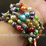 4-Row Rainbow Freshwater Pearl Bracelet 3-8mm Bangle Fine Jewelry