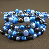 Arrival Pearl Bracelet Triple Row 7-8mm Mixed Natural Freshwater Pearl Bangle
