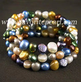 Arrival Favorite Pearl Bracelet 7-8mm Mixes Natural Freshwater Triple Row