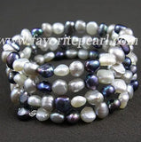 Triple Row Gray Freshwater Pearl Bracelet 7-8mm