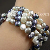 Triple Row Gray Freshwater Pearl Bracelet 7-8mm