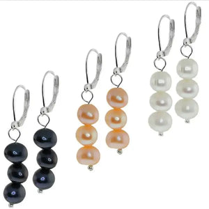 Pink Freshwater Pearl Silver Dangle Earrings 7mm
