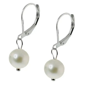 Pink Freshwater Pearl Earrings 9mm Silver Lever Back Dangle