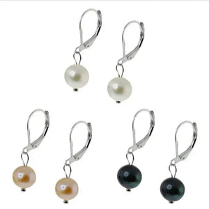 Pink Freshwater Pearl Earrings 9mm Silver Lever Back Dangle