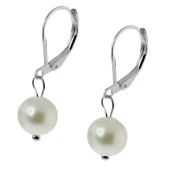 Pink Freshwater Pearl Earrings 9mm Silver Lever Back Dangle