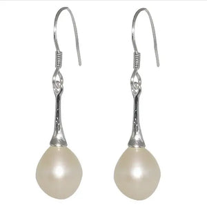 Arrival Pearl Earrings S925 Silver Dangle 9-10mm Rice Freshwater Pearl
