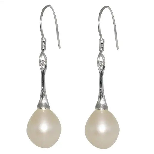 Arrival Pearl Earrings S925 Silver Dangle 9-10mm Rice Freshwater Pearl