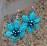 Silver Turquoise Flower Dangle Earrings for Women