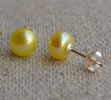 Yellow Freshwater Pearl Silver Stud Earrings