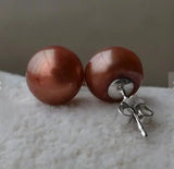 Coffee Freshwater Pearl Stud 925 Silver Earrings - Gift for Women