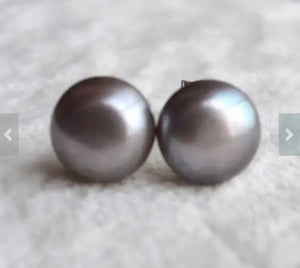 Gray Freshwater Pearl Stud 925 Silver Earrings Fine Jewelry Women Gift