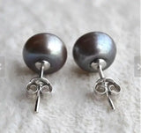 Gray Freshwater Pearl Stud 925 Silver Earrings Fine Jewelry Women Gift