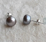 Gray Freshwater Pearl Stud 925 Silver Earrings Fine Jewelry Women Gift