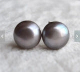 Gray Freshwater Pearl Stud 925 Silver Earrings Fine Jewelry Women Gift