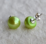 9mm Green Freshwater Pearl Stud 925 Silver Earrings Wedding Birthday