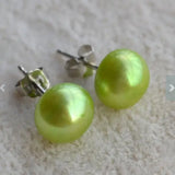 9mm Green Freshwater Pearl Stud 925 Silver Earrings Wedding Birthday