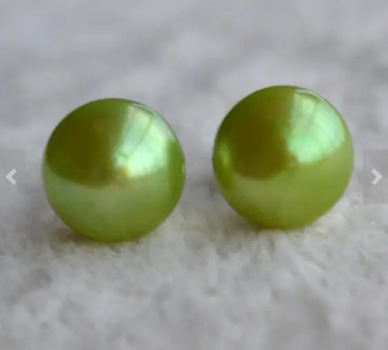9mm Green Freshwater Pearl Stud 925 Silver Earrings Wedding Birthday
