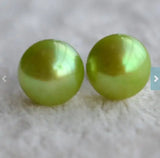 9mm Green Freshwater Pearl Stud 925 Silver Earrings Wedding Birthday