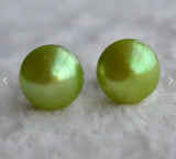 9mm Green Freshwater Pearl Stud 925 Silver Earrings Wedding Birthday