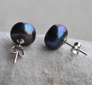 Peacock Freshwater Pearl Stud Earrings Silver Jewelry Lady Gift
