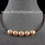 Pink Freshwater Pearl Necklace 18" 9-10mm Leather Fine Jewelry