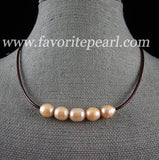 Pink Freshwater Pearl Necklace 18" 9-10mm Leather Fine Jewelry