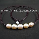Pink Freshwater Pearl Necklace 18" 9-10mm Leather Fine Jewelry
