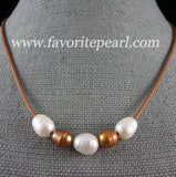 Brown Natural Freshwater Pearl Leather Necklace 8-10MM