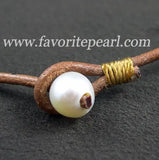 Brown Natural Freshwater Pearl Leather Necklace 8-10MM