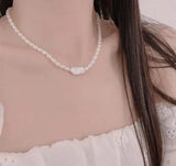 Baroque Pearl Choker Necklace Elegant White Gold Plated Gift for Her 16"