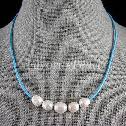Arrival Favorite Pearl Necklace Natural Freshwater Pearl Deep Sky Leather