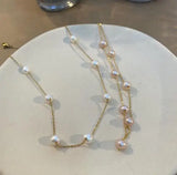 Pink Freshwater Pearl Necklace Plated Chain Lady Gift