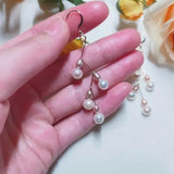 Pink Rice Freshwater Pearl Silver Wire Dangle Earrings