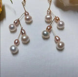 Pink Rice Freshwater Pearl Silver Wire Dangle Earrings